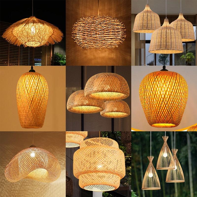 Luminária de Bambu Artesanal Para Casa - MD Imports